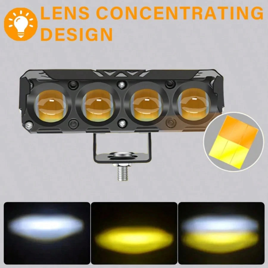 4 LED LED Beads- External LED Spotlight For Motorcycles, 12V-24V Hard Wire Installation, High-Transmittance Acrylic Material, Yellow And White Dual Light Source, Ultra-High Brightness Illumination, E