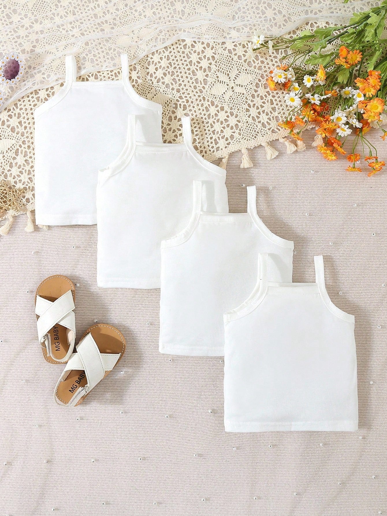 4-Piece Baby Girls' Casual Comfortable Camisole Set, Spring/Summer