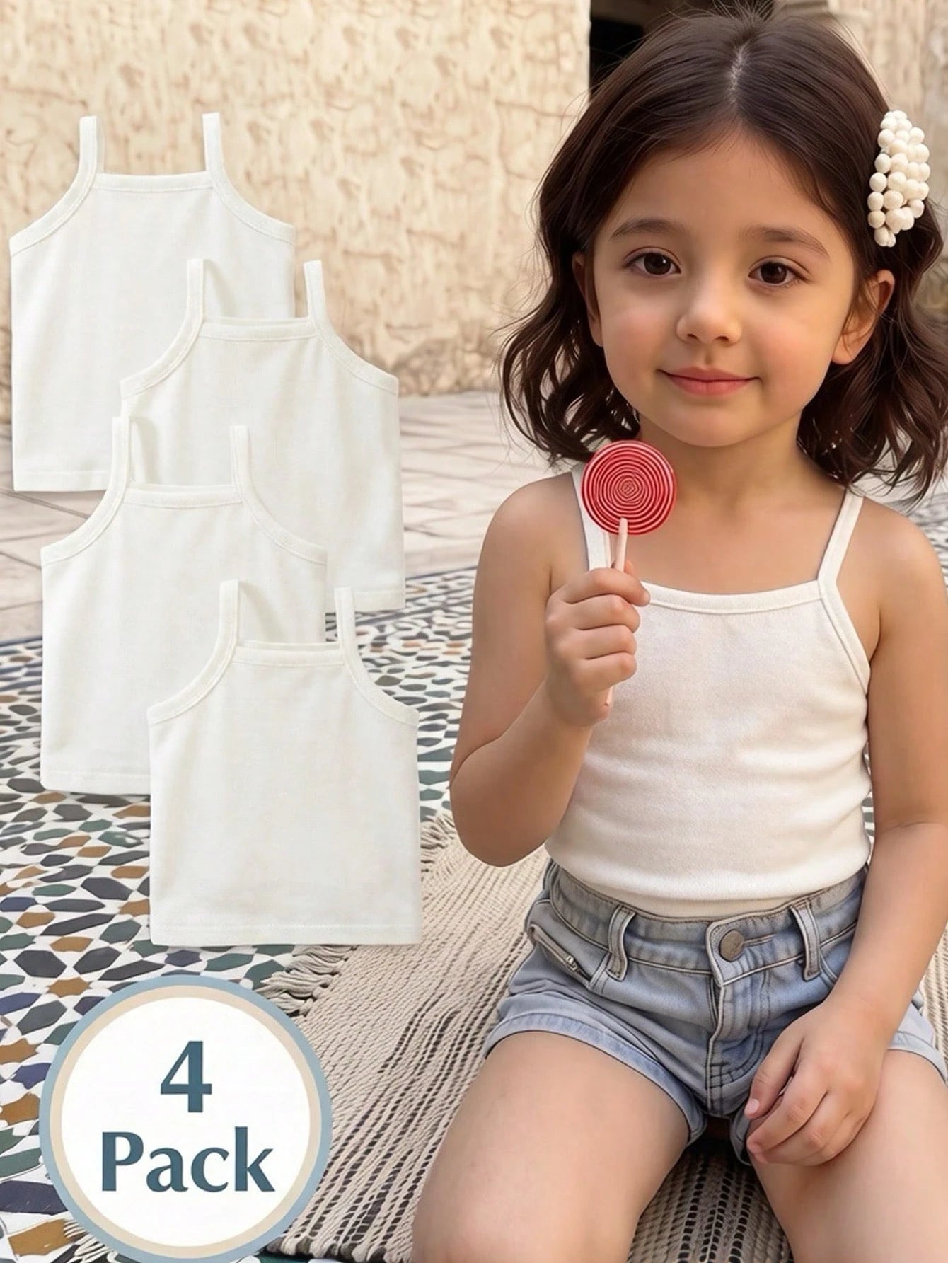 4-Piece Baby Girls' Casual Comfortable Camisole Set, Spring/Summer