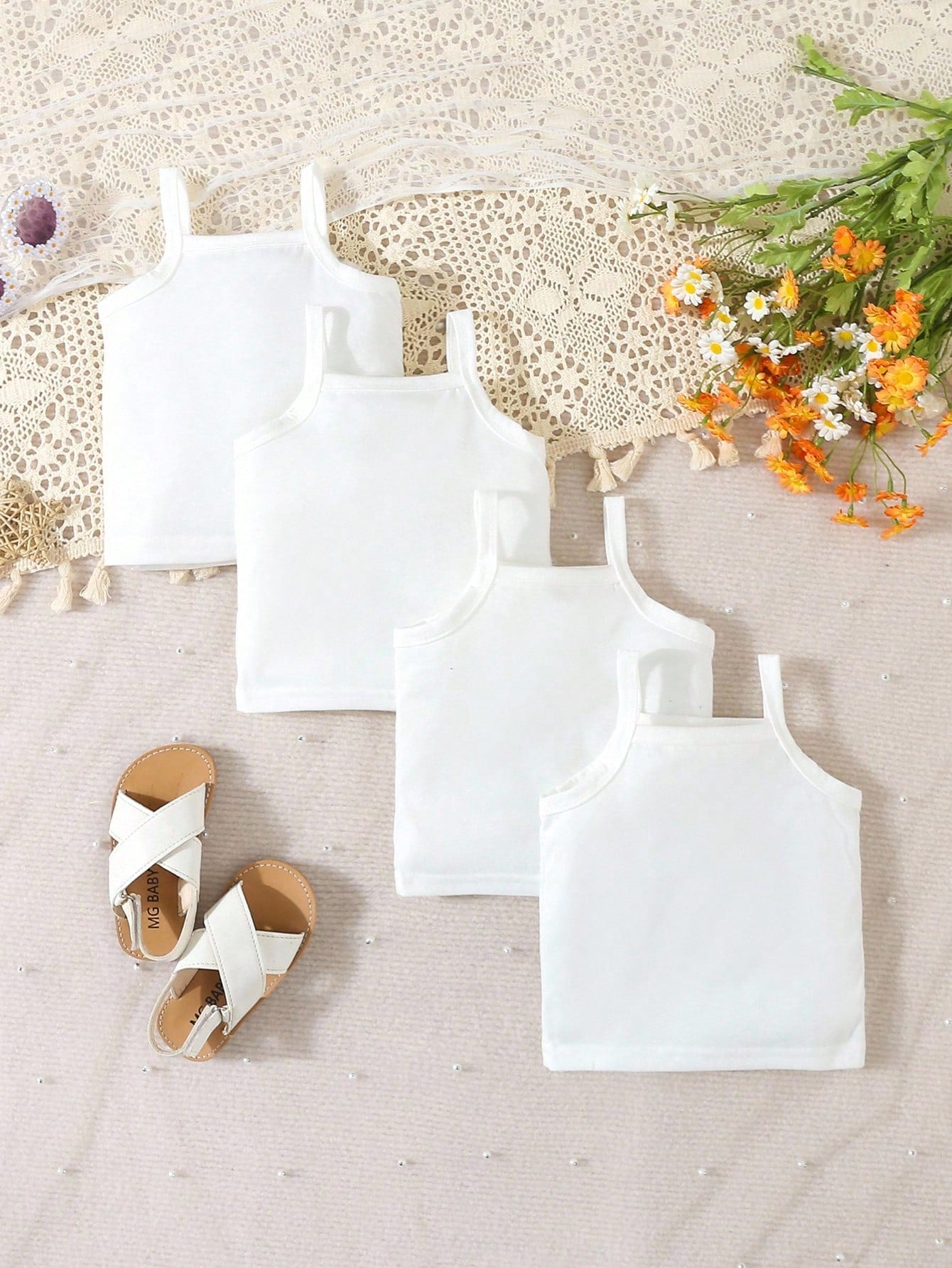 4-Piece Baby Girls' Casual Comfortable Camisole Set, Spring/Summer