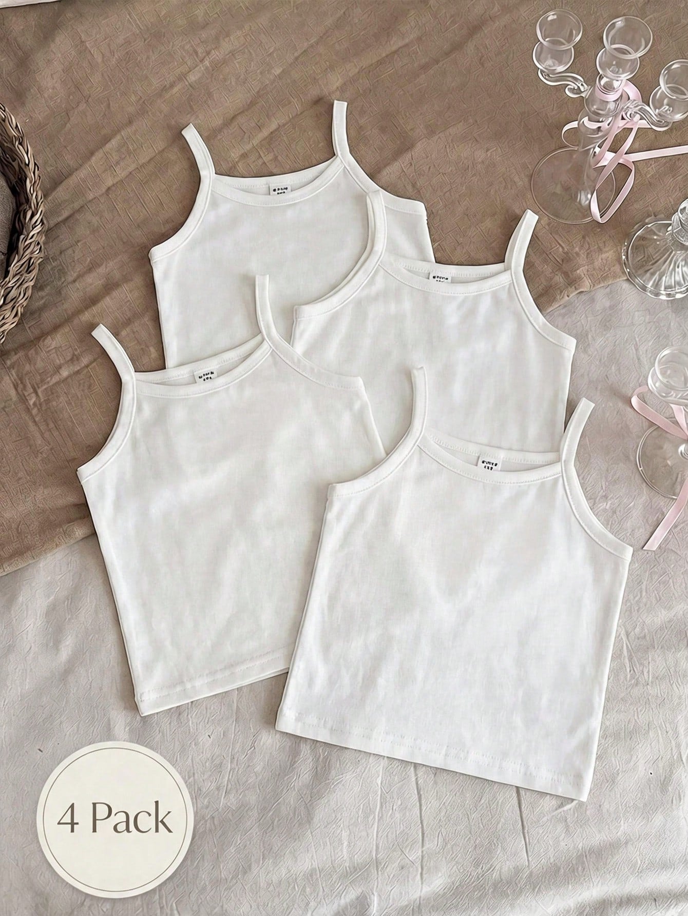 4-Piece Baby Girls' Casual Comfortable Camisole Set, Spring/Summer