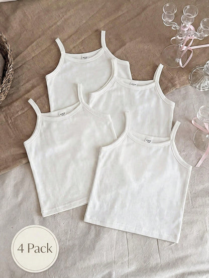 4-Piece Baby Girls' Casual Comfortable Camisole Set, Spring/Summer
