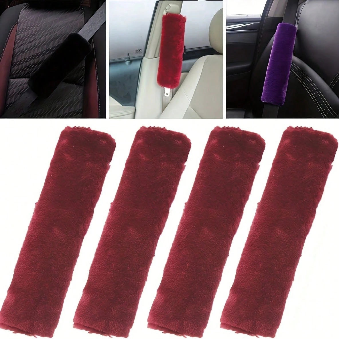 4-Piece Car Seat Belt Plush Pad Shoulder Cover, Seat Belt Protective Pad, Adjustable Soft Plush Shoulder Strap To Protect The Neck And Shoulders.