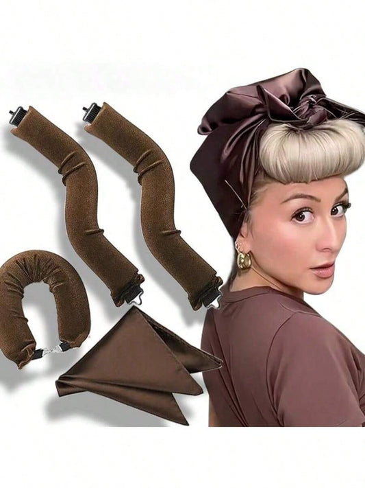 4-Piece Hair Curling Set, Satin Heatless Curling Set, Hair Curlers, Headband Curlers And Hot Curlers, Includes Head Scarf,Use While Sleeping, High Rebound Rubber Filling, Soft,G,Hair Tools,Hair Items