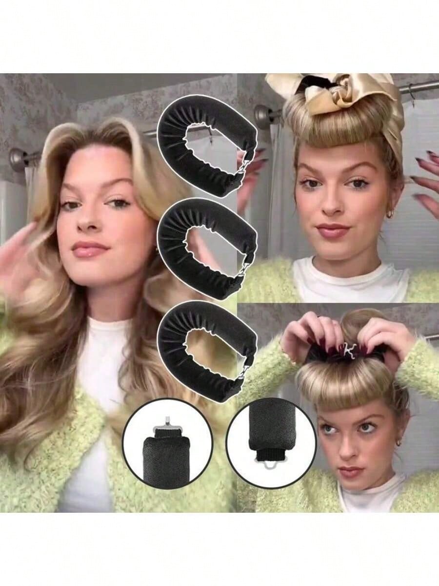 4-Piece Hair Curling Set, Satin Heatless Curling Set, Hair Curlers, Headband Curlers And Hot Curlers, Includes Head Scarf,Use While Sleeping, High Rebound Rubber Filling, Soft,G,Hair Tools,Hair Items