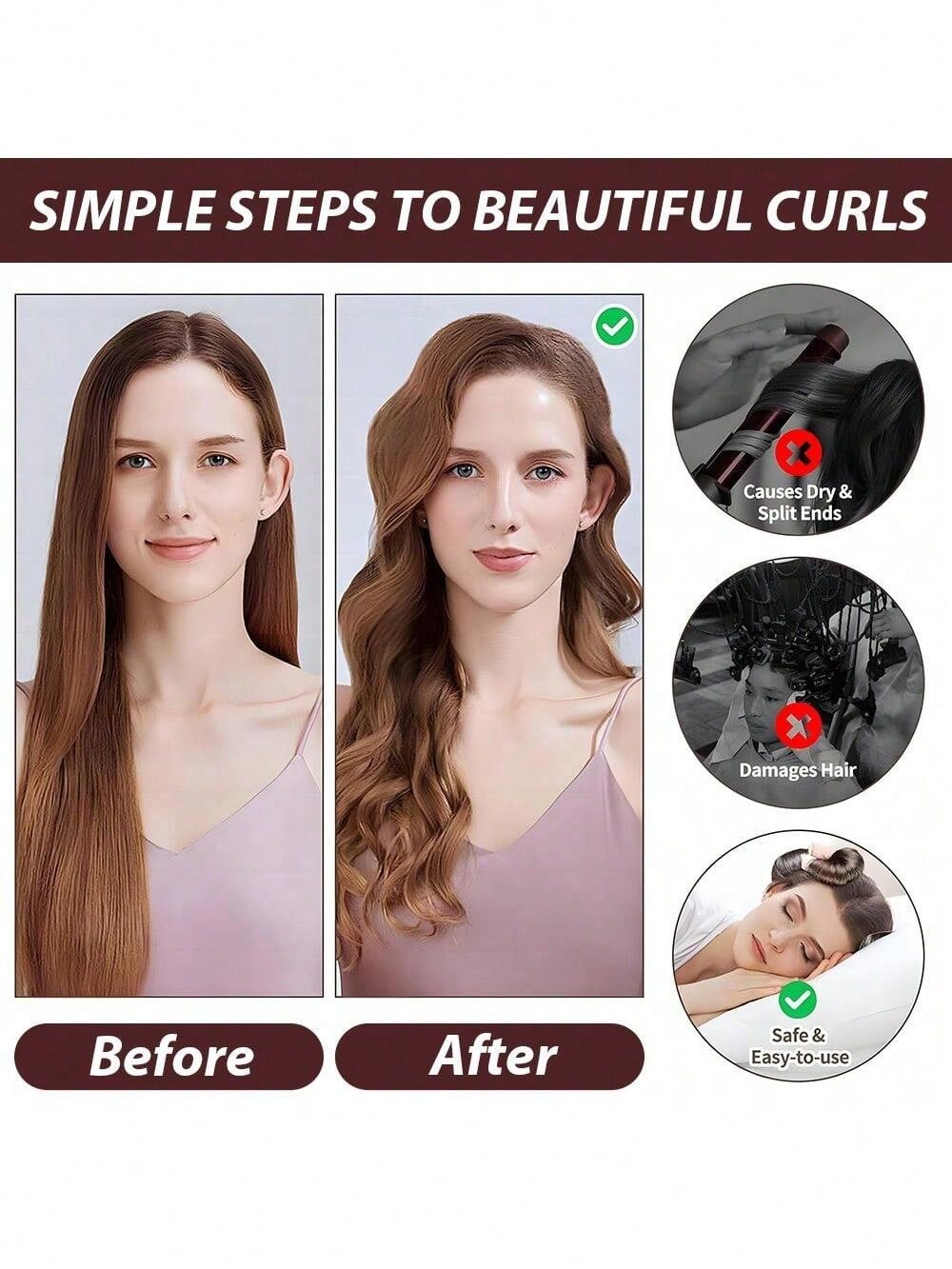 4-Piece Hair Curling Set, Satin Heatless Curling Set, Hair Curlers, Headband Curlers And Hot Curlers, Includes Head Scarf,Use While Sleeping, High Rebound Rubber Filling, Soft,G,Hair Tools,Hair Items