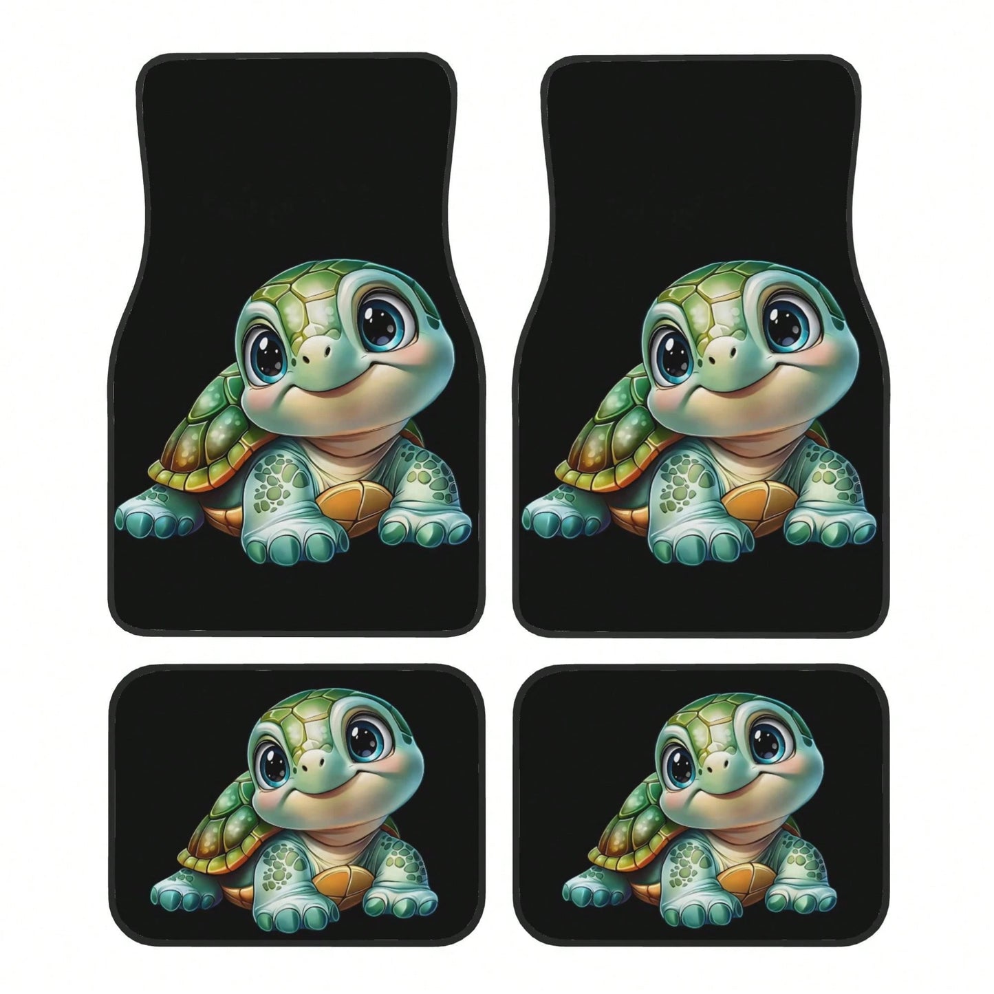 4-Piece Set Of Cute And Fun Turtle-Print Car Floor Mats- Suitable For Sedans, Trucks, And SUVs. Features Durable Interior Protection, Interesting Design, Comfortable Driving, And Easy Cleaning- Soli