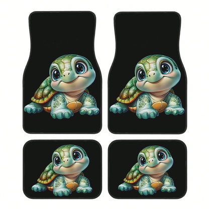 4-Piece Set Of Cute And Fun Turtle-Print Car Floor Mats- Suitable For Sedans, Trucks, And SUVs. Features Durable Interior Protection, Interesting Design, Comfortable Driving, And Easy Cleaning- Soli