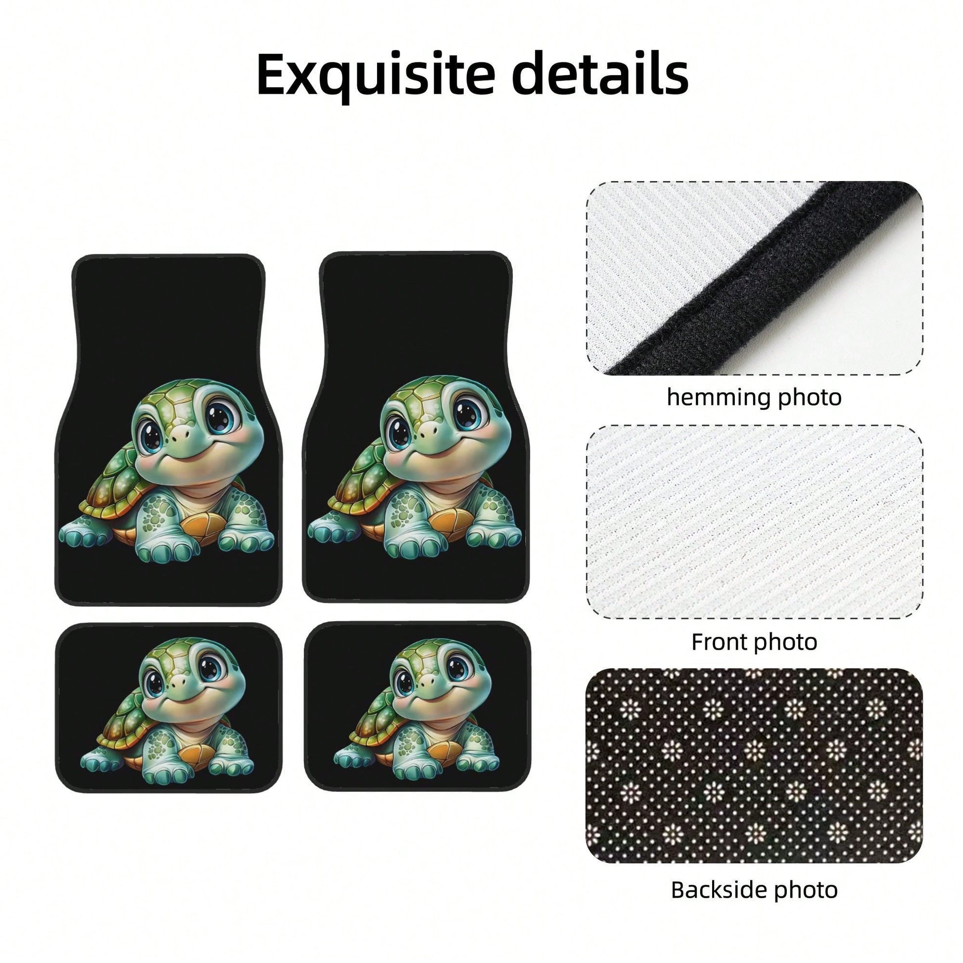 4-Piece Set Of Cute And Fun Turtle-Print Car Floor Mats- Suitable For Sedans, Trucks, And SUVs. Features Durable Interior Protection, Interesting Design, Comfortable Driving, And Easy Cleaning- Soli