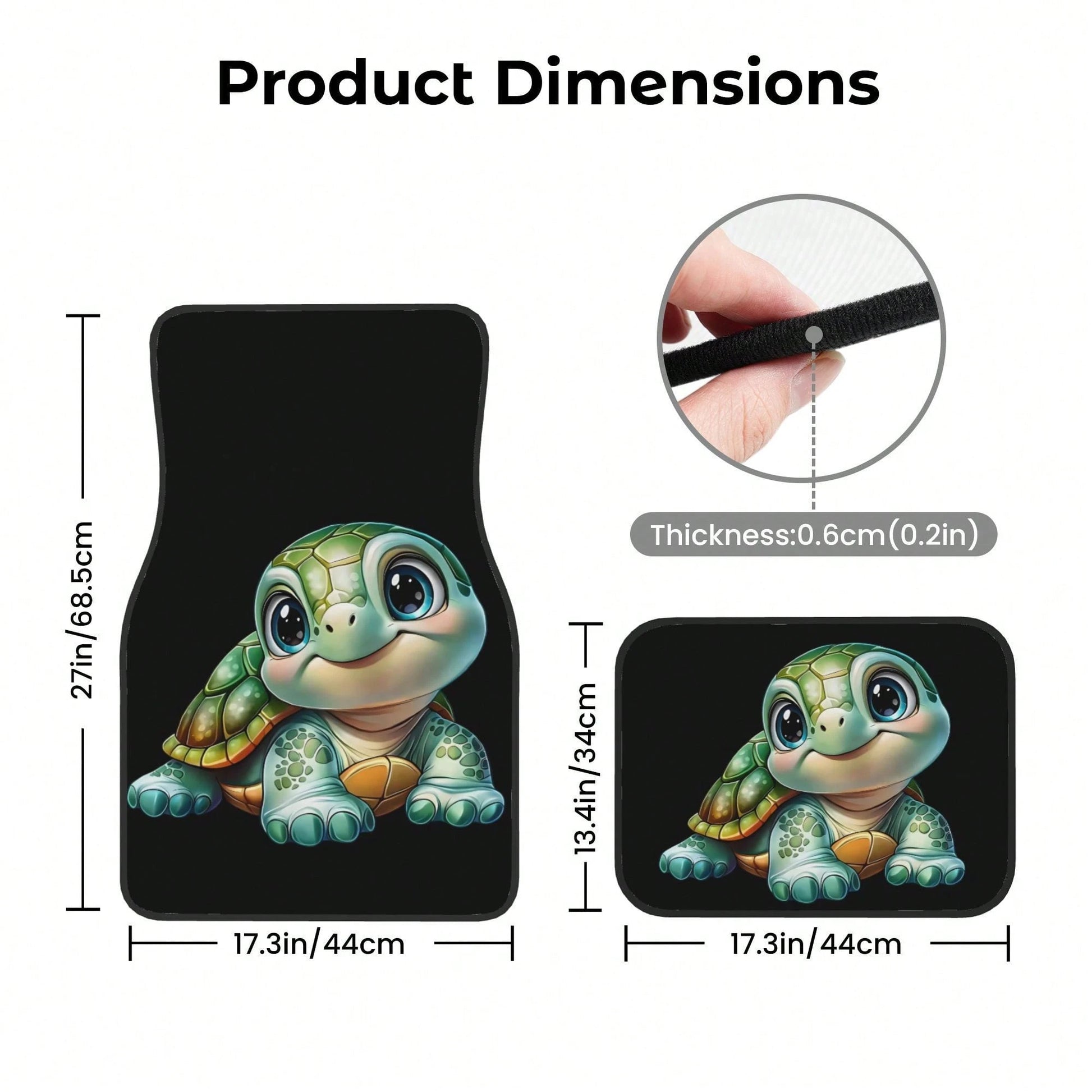 4-Piece Set Of Cute And Fun Turtle-Print Car Floor Mats- Suitable For Sedans, Trucks, And SUVs. Features Durable Interior Protection, Interesting Design, Comfortable Driving, And Easy Cleaning- Soli