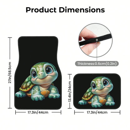 4-Piece Set Of Cute And Fun Turtle-Print Car Floor Mats- Suitable For Sedans, Trucks, And SUVs. Features Durable Interior Protection, Interesting Design, Comfortable Driving, And Easy Cleaning- Soli