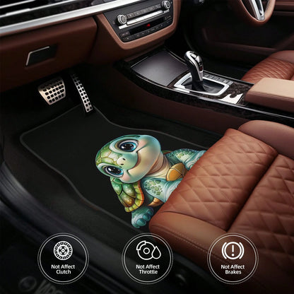 4-Piece Set Of Cute And Fun Turtle-Print Car Floor Mats- Suitable For Sedans, Trucks, And SUVs. Features Durable Interior Protection, Interesting Design, Comfortable Driving, And Easy Cleaning- Soli
