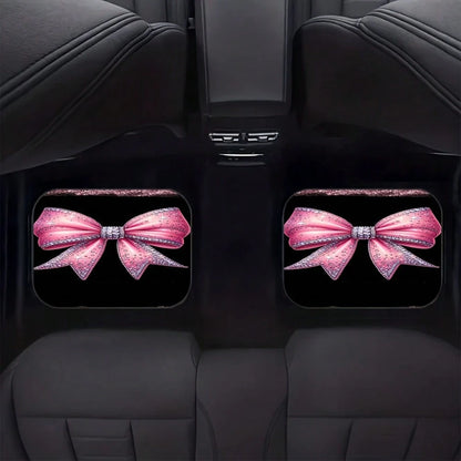 4-Piece Set Of Shiny Pink Bow Rhinestone Print Car Floor Mats- Suitable For All-Weather Front And Rear Seat Mats, Dazzling Car Interior Accessories With Pink Bow Design, Compatible With Sedans, SUVs