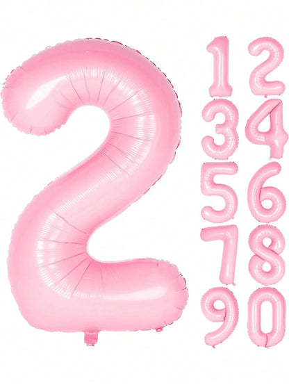 40 Inch Pink Balloon Set 0-9- Self-Inflating Helium Foil Balloon Numbers Suitable For Baby 1st Birthday Party, Baby Shower, Princess Party And Gender Reveal Party- Light Pink Decoration