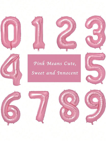 40 Inch Pink Balloon Set 0-9- Self-Inflating Helium Foil Balloon Numbers Suitable For Baby 1st Birthday Party, Baby Shower, Princess Party And Gender Reveal Party- Light Pink Decoration
