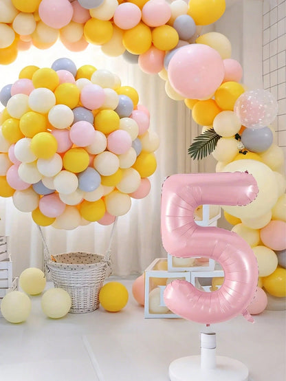 40 Inch Pink Balloon Set 0-9- Self-Inflating Helium Foil Balloon Numbers Suitable For Baby 1st Birthday Party, Baby Shower, Princess Party And Gender Reveal Party- Light Pink Decoration