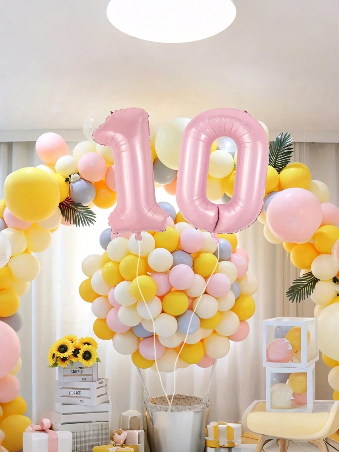 40 Inch Pink Balloon Set 0-9- Self-Inflating Helium Foil Balloon Numbers Suitable For Baby 1st Birthday Party, Baby Shower, Princess Party And Gender Reveal Party- Light Pink Decoration