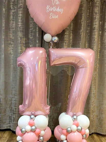 40 Inch Pink Balloon Set 0-9- Self-Inflating Helium Foil Balloon Numbers Suitable For Baby 1st Birthday Party, Baby Shower, Princess Party And Gender Reveal Party- Light Pink Decoration