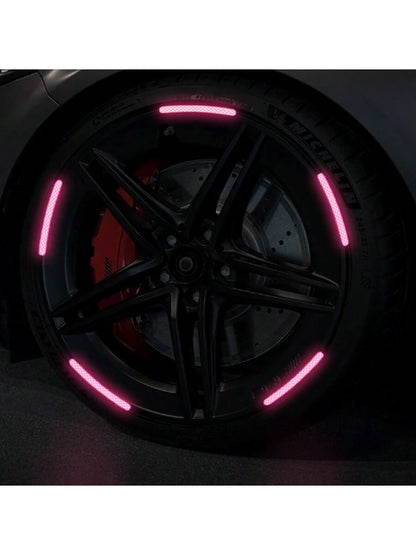 40pcs Car Wheel Hub Reflective Sticker Set, Colorful Night Light Decorative Stripe Sticker, Pink 20pcs+Purple 20pcs