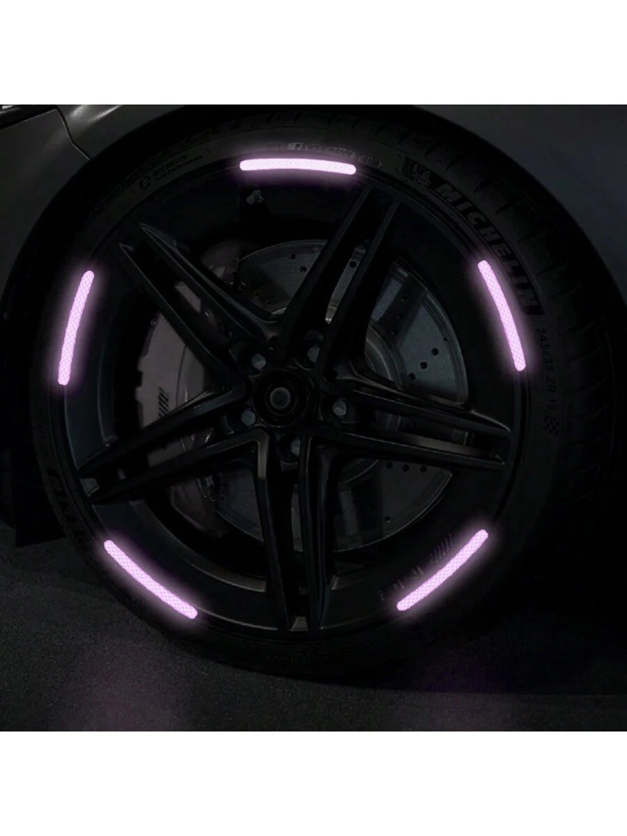 40pcs Car Wheel Hub Reflective Sticker Set, Colorful Night Light Decorative Stripe Sticker, Pink 20pcs+Purple 20pcs