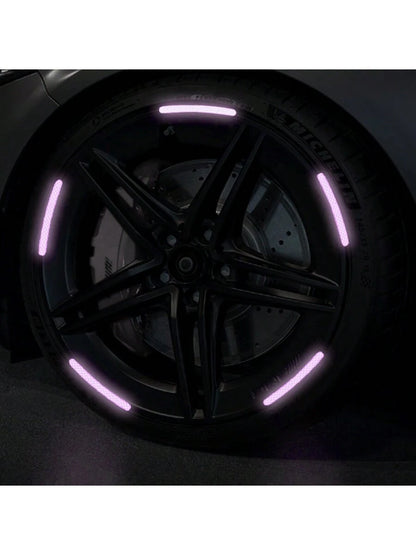 40pcs Car Wheel Hub Reflective Sticker Set, Colorful Night Light Decorative Stripe Sticker, Pink 20pcs+Purple 20pcs