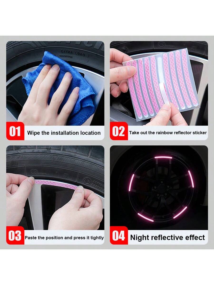 40pcs Car Wheel Hub Reflective Sticker Set, Colorful Night Light Decorative Stripe Sticker, Pink 20pcs+Purple 20pcs
