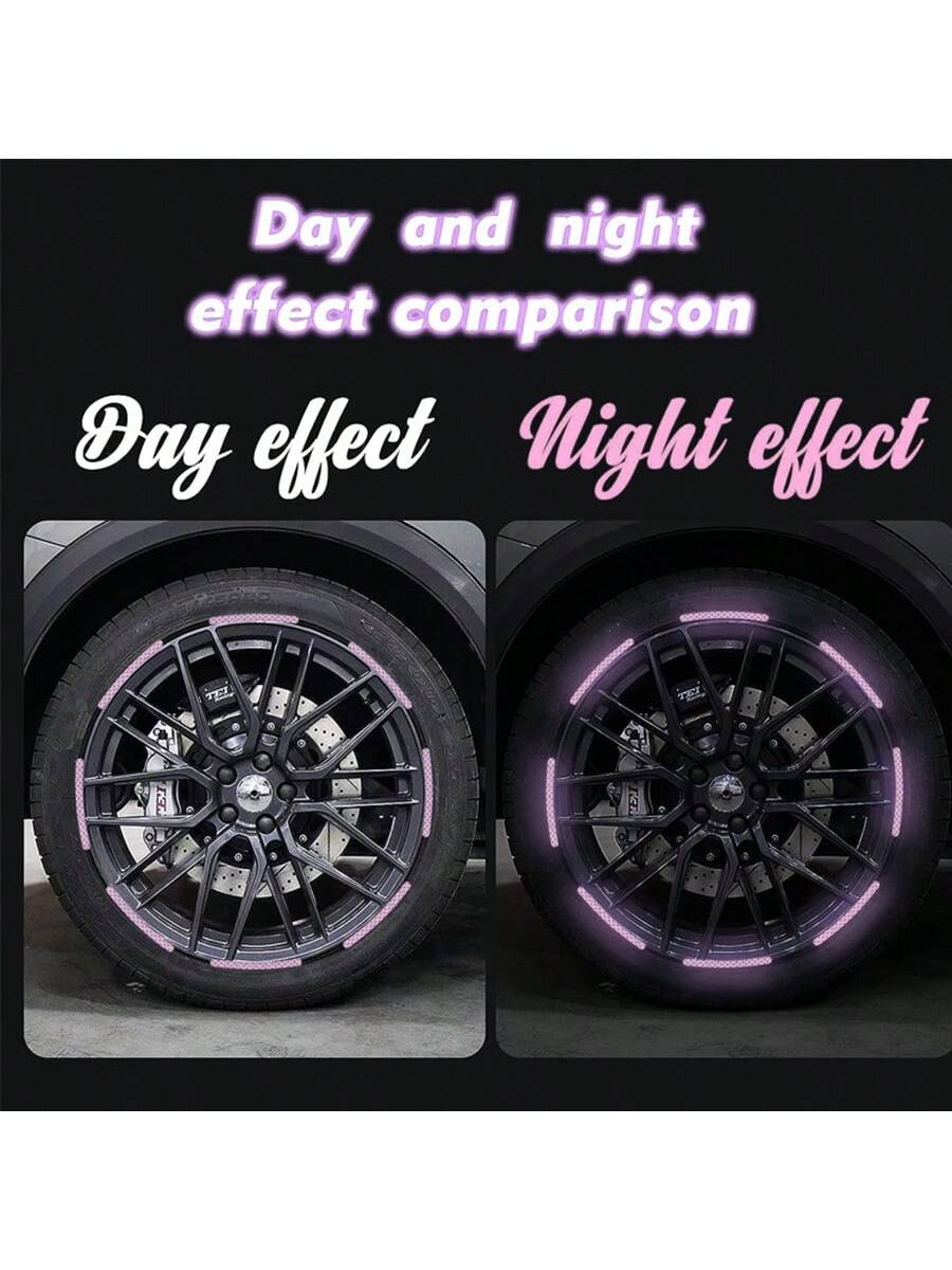 40pcs Car Wheel Hub Reflective Sticker Set, Colorful Night Light Decorative Stripe Sticker, Pink 20pcs+Purple 20pcs