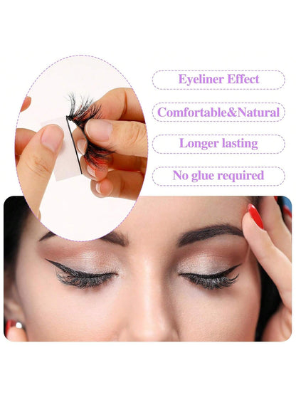 40pcs Self-Adhesive False Eyelash Strips, Glue-Free Black Strips With Built-In Eyeliner, Waterproof, Windproof, Reusable, Long-Lasting Adhesion