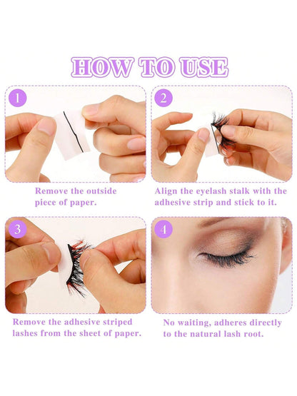40pcs Self-Adhesive False Eyelash Strips, Glue-Free Black Strips With Built-In Eyeliner, Waterproof, Windproof, Reusable, Long-Lasting Adhesion