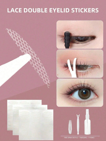 432pcs Double Eyelid Tape, Double Eyelid Adhesive Strips With Lifting Strips And Spray Bottle, Net Lace Double Eyelid Tape, Waterproof Double Eyelid Sticker Tool, Natural, Traceless, Invisible, Strong