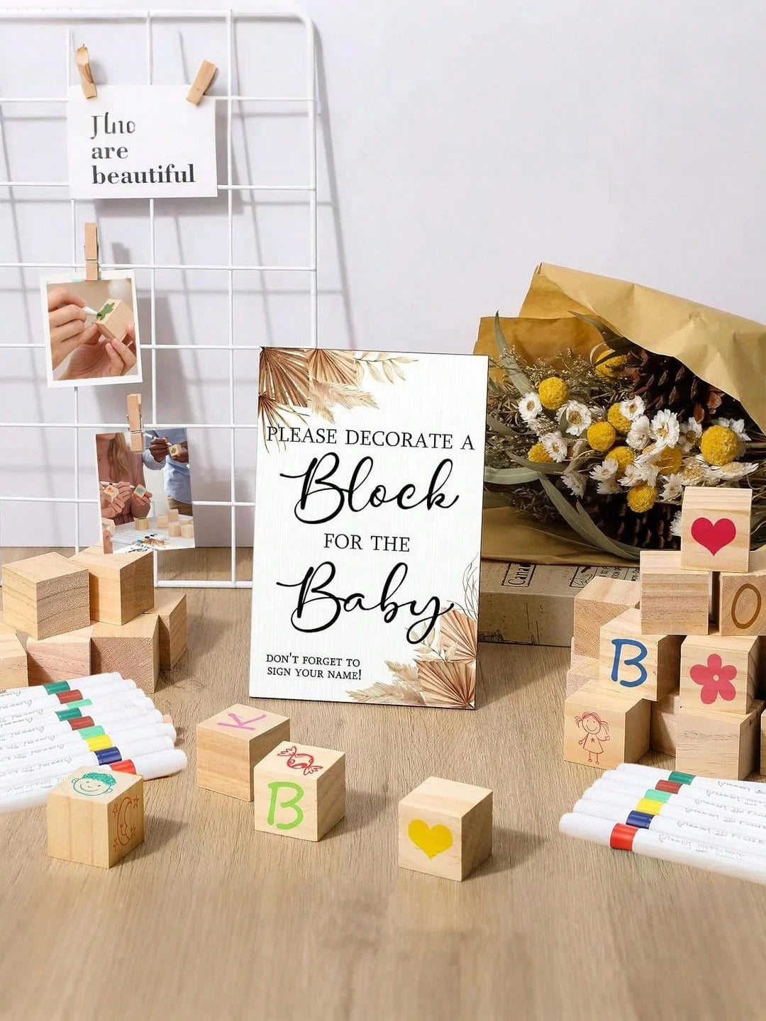 44pcs/1set-Fun Baby Shower Game Sign Set, Unique Baby Shower Creative, Bohemian Style Party Game, Most Interesting Party Game Ever, Let You Doodle, Suitable For Boys And Girls, Bohemian Style Baby Sho