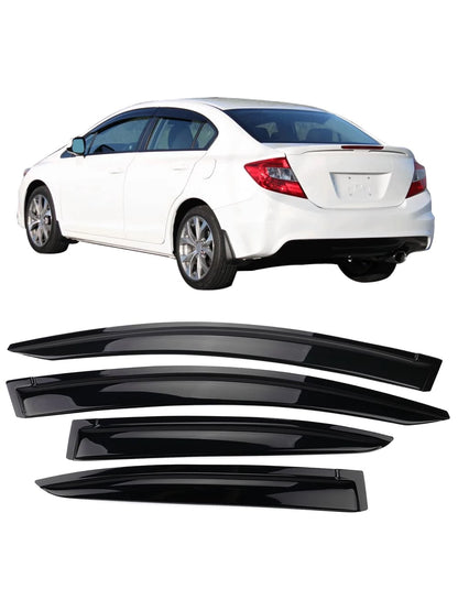 4PC-Set Window Visors Fit For 2012-2015 Hondas' Civic 4Door Sedan Only,Acrylic Tape-On Window Rain Guards Auto Car Window Visors Vent Shade Rain Sun Wind Deflector Guard, A Great Valentine Upgrade For
