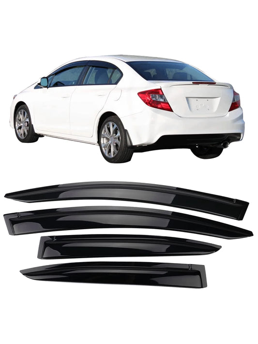4PC-Set Window Visors Fit For 2012-2015 Hondas' Civic 4Door Sedan Only,Acrylic Tape-On Window Rain Guards Auto Car Window Visors Vent Shade Rain Sun Wind Deflector Guard, A Great Valentine Upgrade For