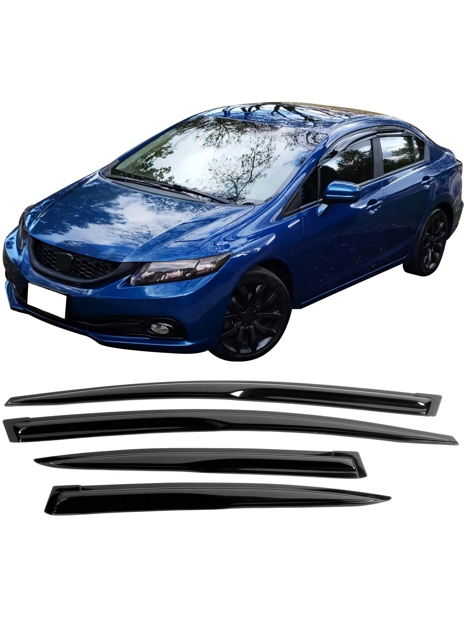 4PC-Set Window Visors Fit For 2012-2015 Hondas' Civic 4Door Sedan Only,Acrylic Tape-On Window Rain Guards Auto Car Window Visors Vent Shade Rain Sun Wind Deflector Guard, A Great Valentine Upgrade For