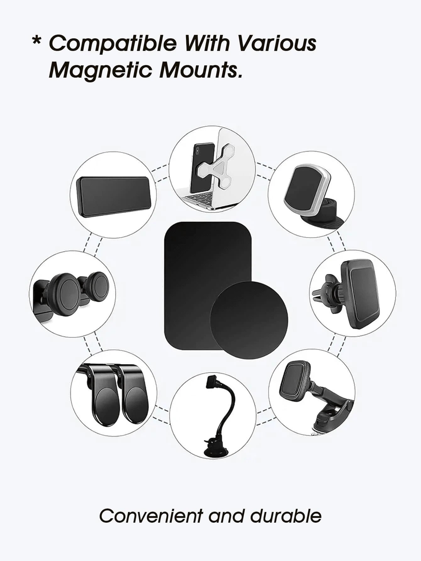4pcs (2 Square + 2 Round)/ 20pcs (10 Square + 10 Round)/ 10pcs (5 Square + 5 Round) Magnetic Phone Holder Plates, Suitable For Magnetic Car Phone Holders, Universal Iron Disc Stickers For Tablet Des