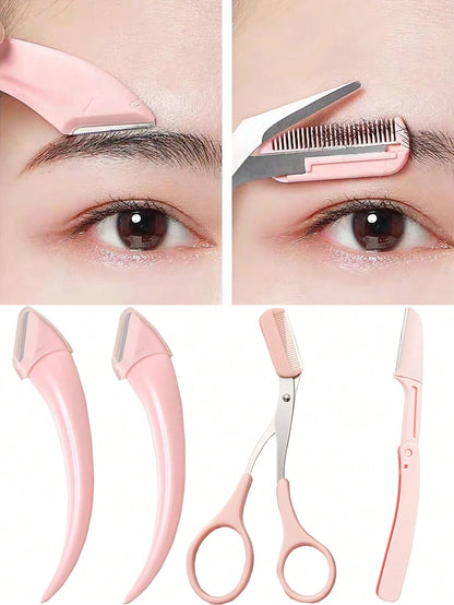 4pcs/2pcs/1pc Stainless Steel Eyebrow Trimmer Scissors Set With Comb, Suitable For Any Skin Type Beauty Tool, Unisex, Can Be Used For Depilation, Makeup, Home Decor, Vanity, Travel, Bedroom And More.