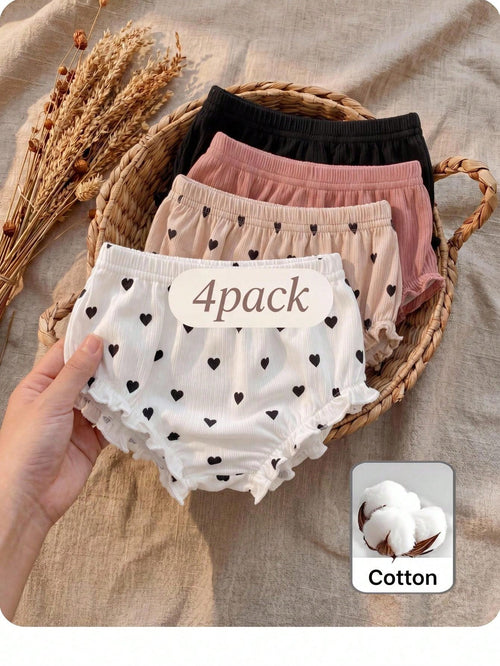4pcs Baby Girl Knitted Casual Solid Color Elastic Waist Triangle Briefs