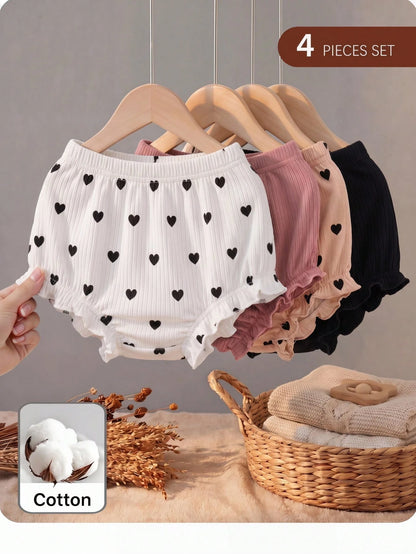 4pcs Baby Girl Knitted Casual Solid Color Elastic Waist Triangle Briefs