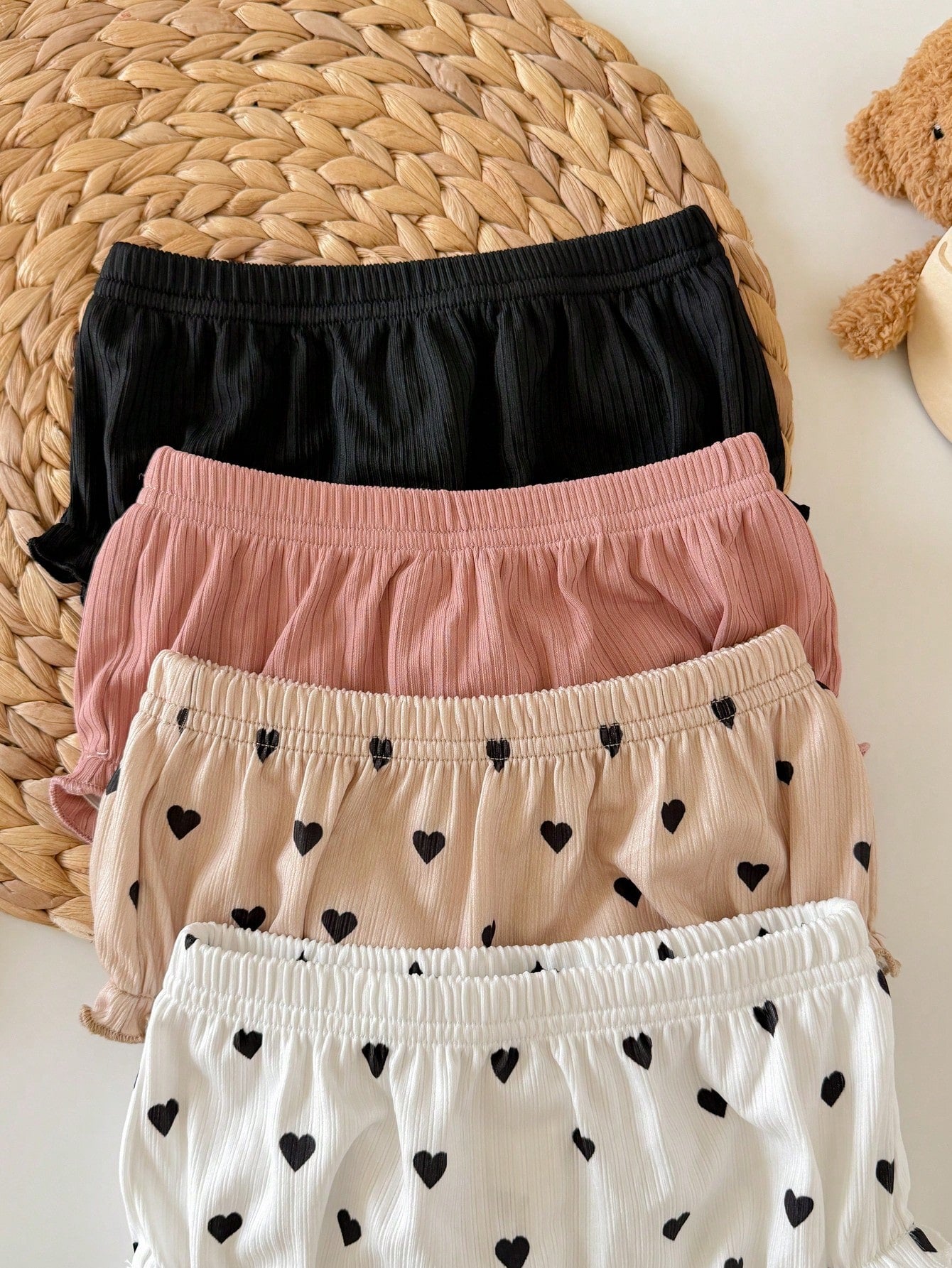 4pcs Baby Girl Knitted Casual Solid Color Elastic Waist Triangle Briefs