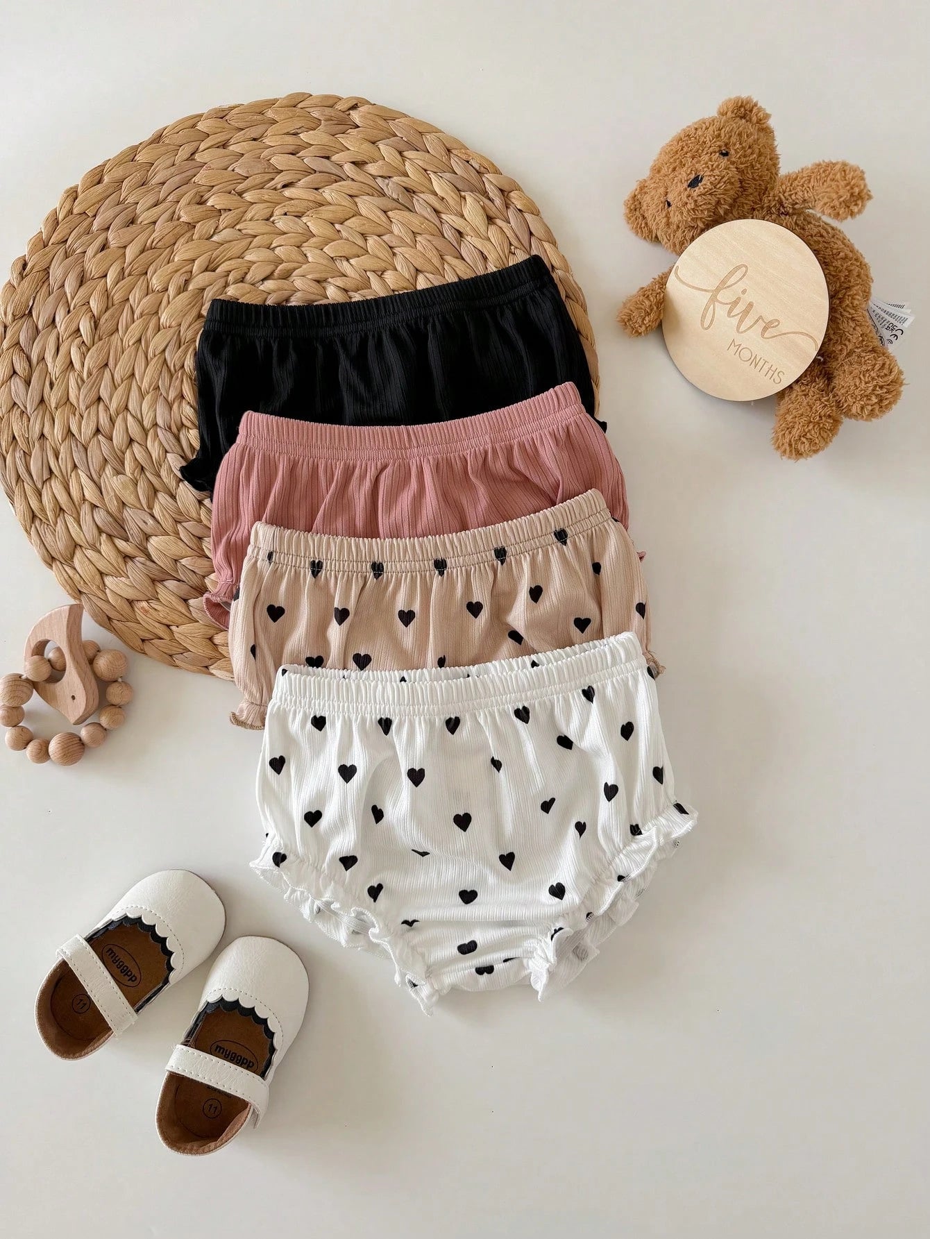 4pcs Baby Girl Knitted Casual Solid Color Elastic Waist Triangle Briefs