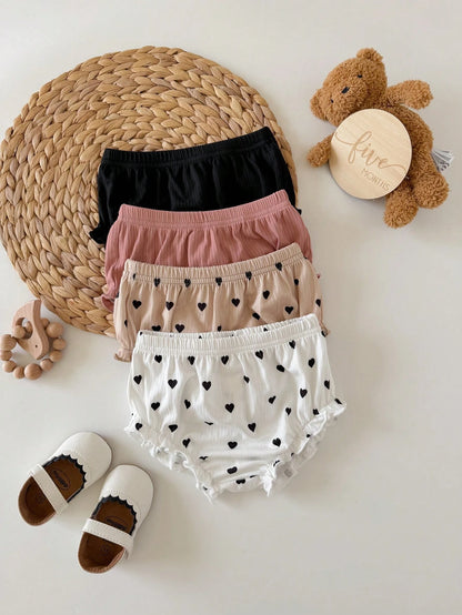 4pcs Baby Girl Knitted Casual Solid Color Elastic Waist Triangle Briefs