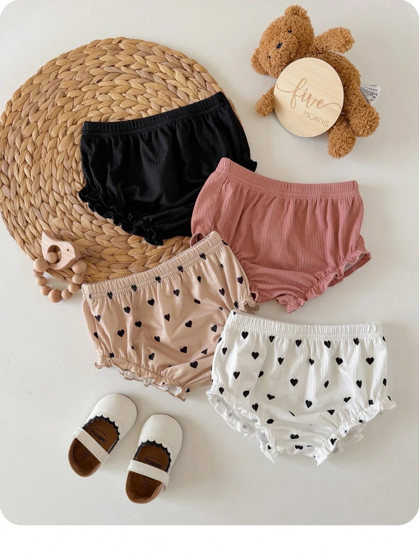 4pcs Baby Girl Knitted Casual Solid Color Elastic Waist Triangle Briefs