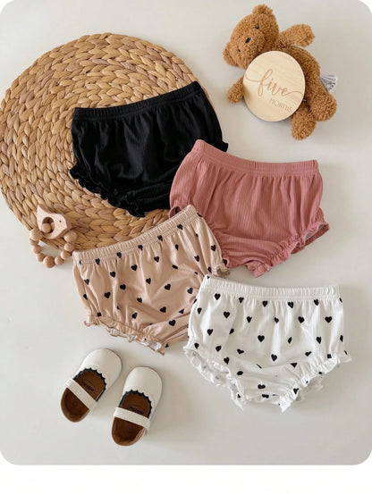 4pcs Baby Girl Knitted Casual Solid Color Elastic Waist Triangle Briefs