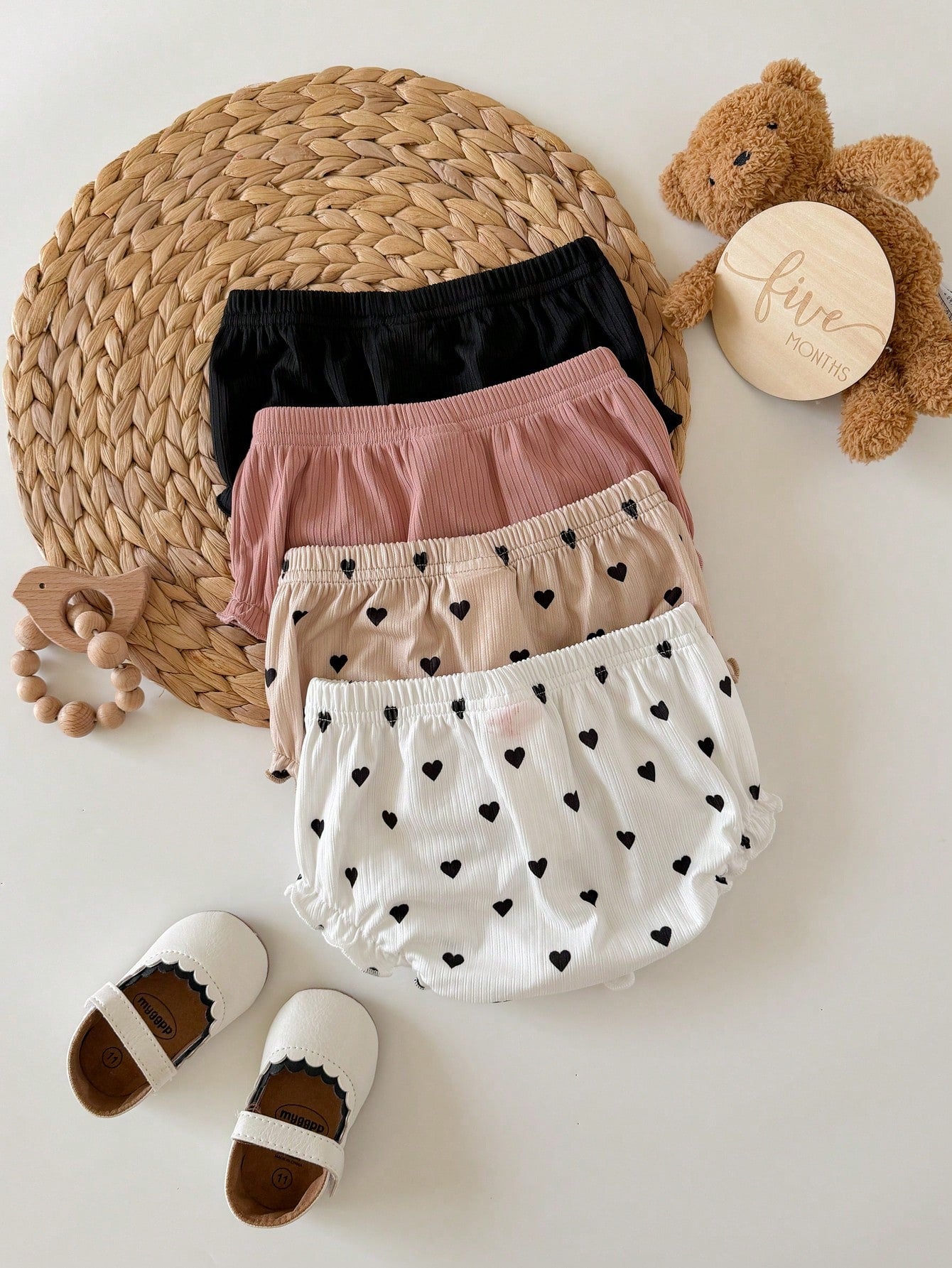 4pcs Baby Girl Knitted Casual Solid Color Elastic Waist Triangle Briefs