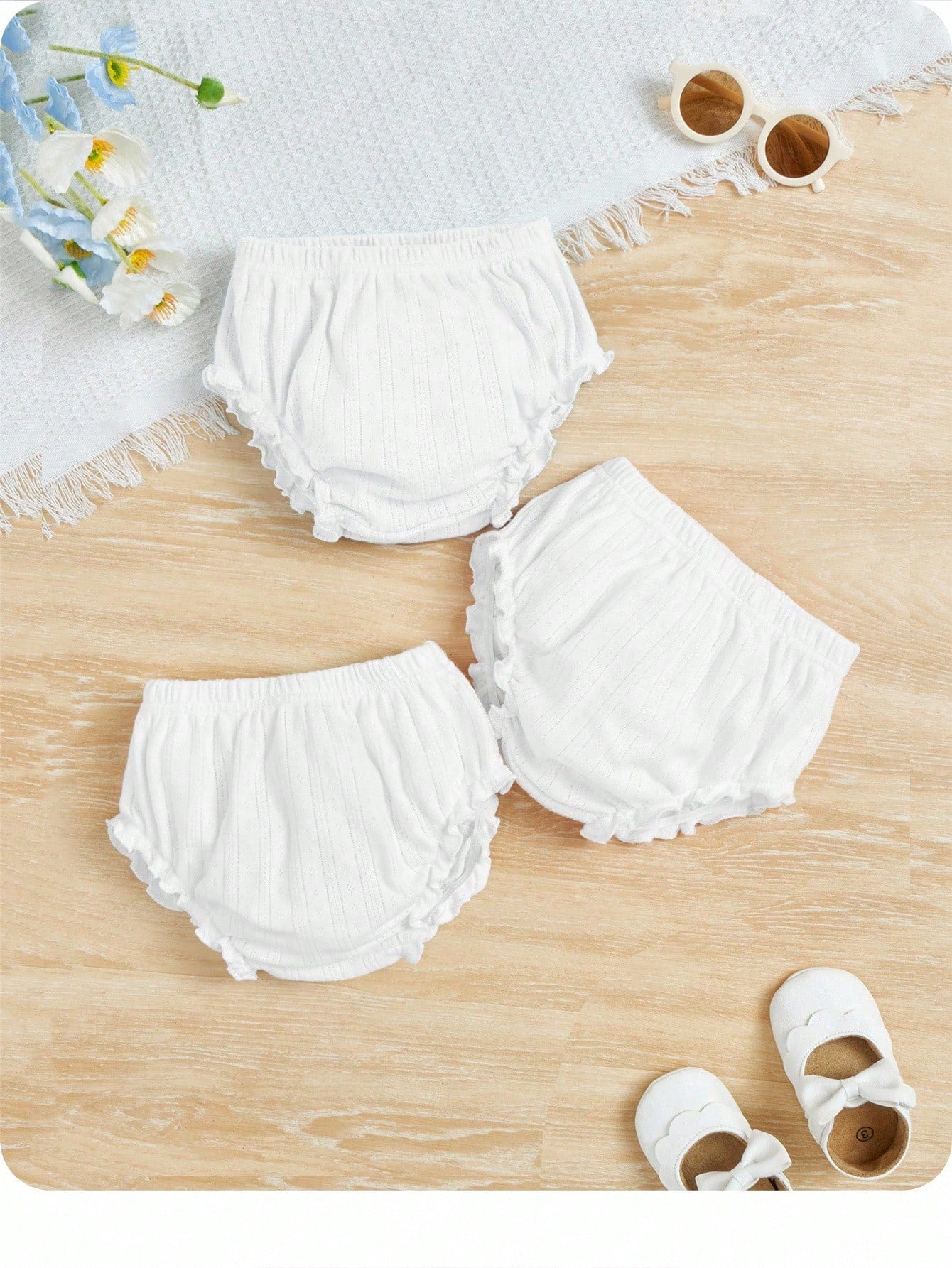 4pcs Baby Girl Knitted Casual Solid Color Elastic Waist Triangle Briefs