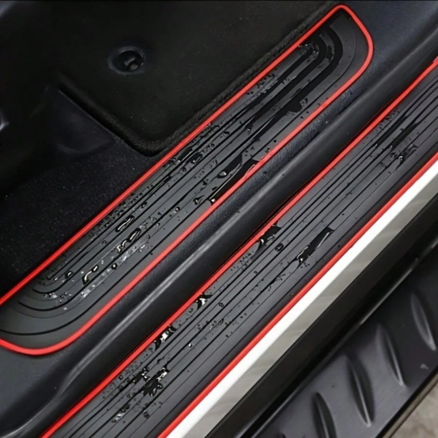 4pcs Black Rubber Door Sill Protectors With Red Trim- Durable, Scratch-Resistant, Dust-Proof, Suitable For Sedans And SUVs, Universal Anti-Scratch Interior Protection| Modern Interior Decor| Rubber