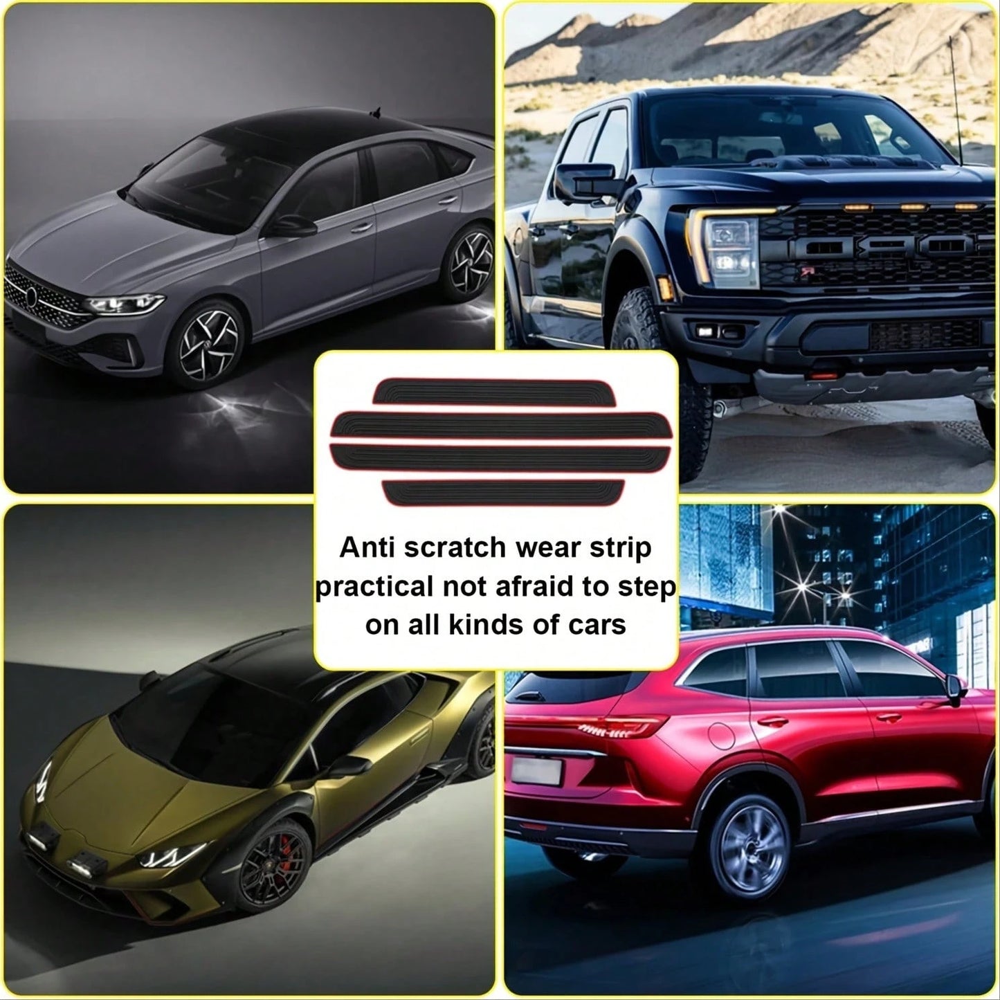 4pcs Black Rubber Door Sill Protectors With Red Trim- Durable, Scratch-Resistant, Dust-Proof, Suitable For Sedans And SUVs, Universal Anti-Scratch Interior Protection| Modern Interior Decor| Rubber
