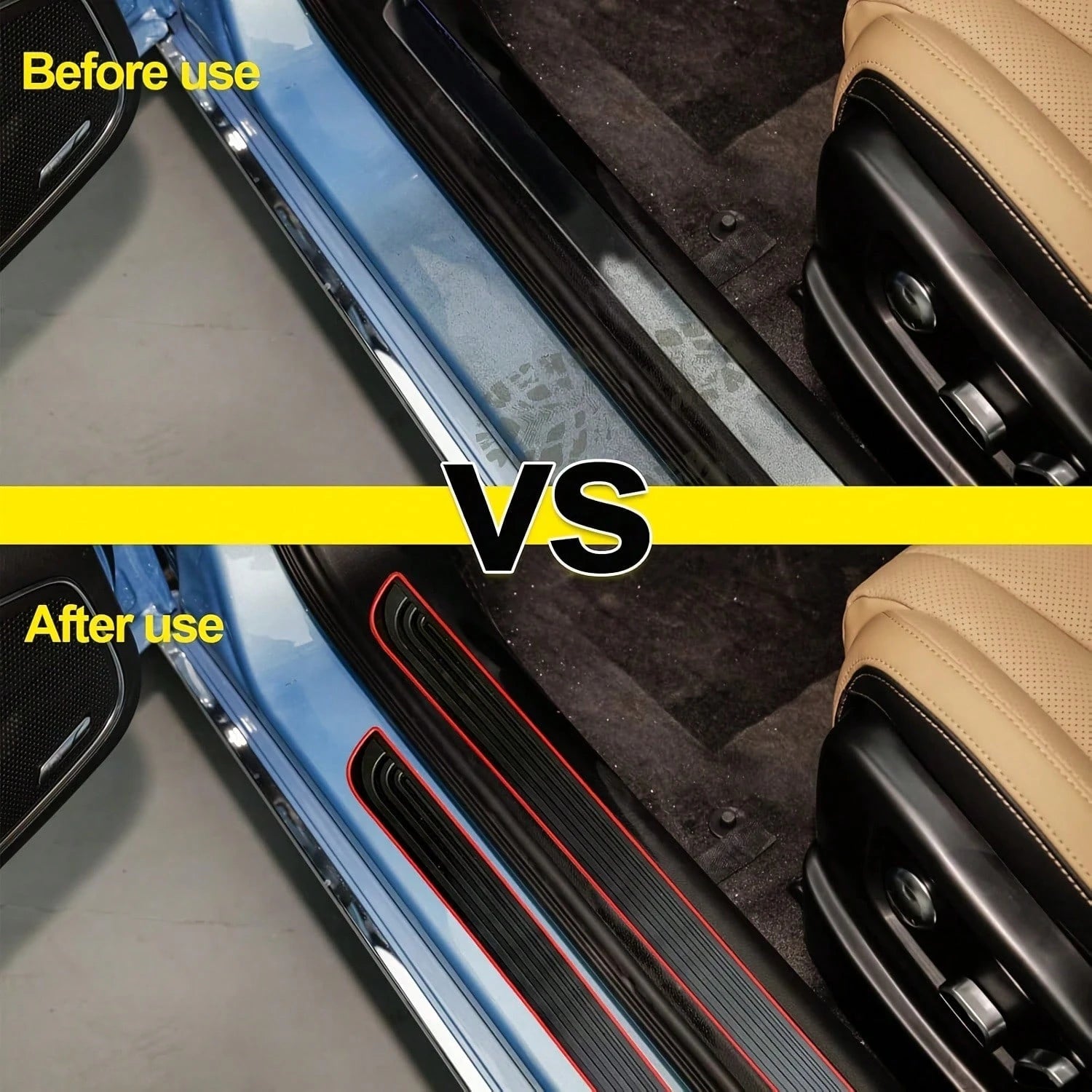 4pcs Black Rubber Door Sill Protectors With Red Trim- Durable, Scratch-Resistant, Dust-Proof, Suitable For Sedans And SUVs, Universal Anti-Scratch Interior Protection| Modern Interior Decor| Rubber