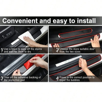 4pcs Black Rubber Door Sill Protectors With Red Trim- Durable, Scratch-Resistant, Dust-Proof, Suitable For Sedans And SUVs, Universal Anti-Scratch Interior Protection| Modern Interior Decor| Rubber