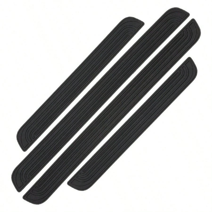 4pcs Black Rubber Door Sill Protectors With Red Trim- Durable, Scratch-Resistant, Dust-Proof, Suitable For Sedans And SUVs, Universal Anti-Scratch Interior Protection| Modern Interior Decor| Rubber